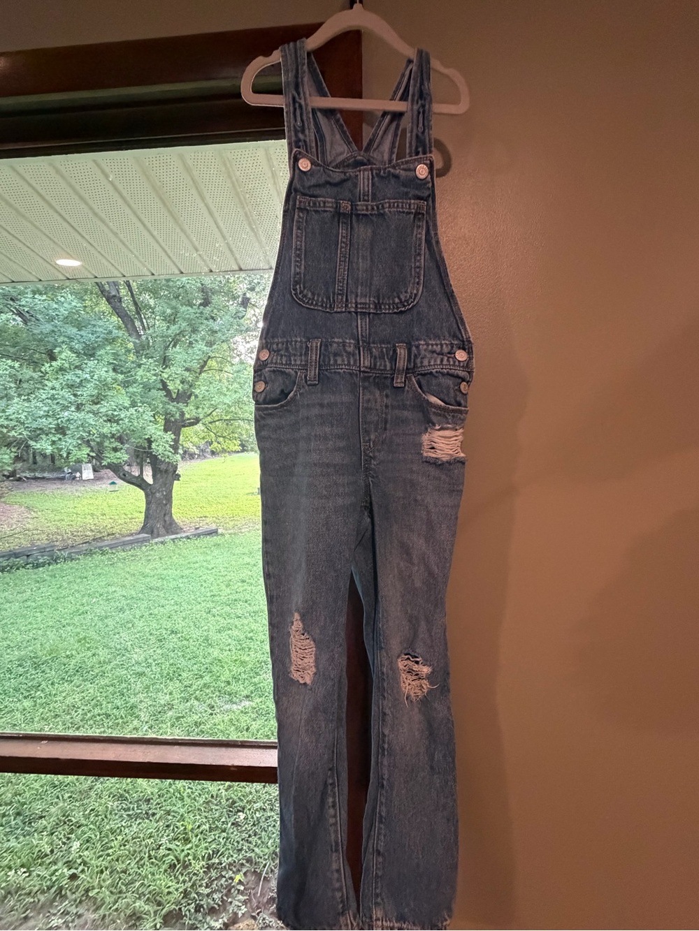 Girls Old Navy Distressed Denim Overalls - Blue